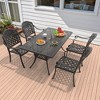 Hzzkey 5-Piece Rectangular Patio Dining Set, Cast Aluminum,Red Cushions,Umbrella Hole,Black - 4 of 4