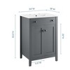 Modway Nantucket Bathroom Vanity Cabinet – 24" with White Sink, Gray – Compact Freestanding Vanity with Sink Top and Storage Drawer - 2 of 4