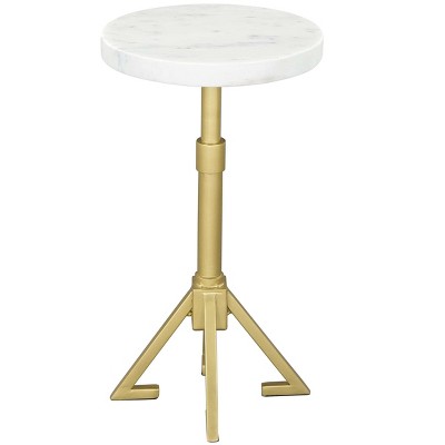 White Marble and Gold Metal Round Accent Table