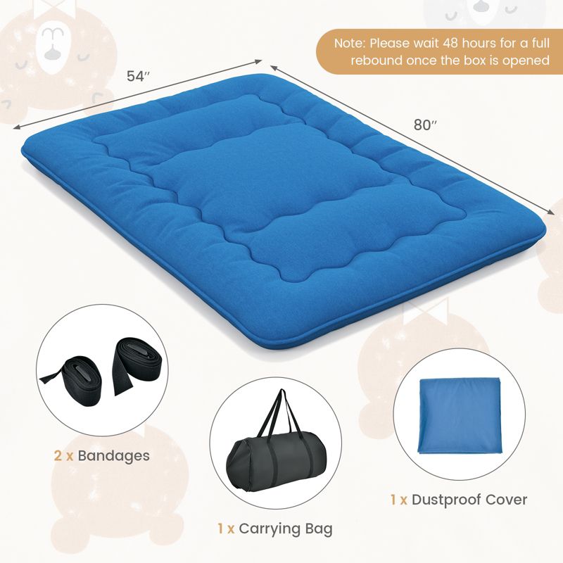 Costway Full/King/Queen/Twin Futon Mattress Japanese Floor Sleeping Pad Washable Cover Carry Bag Blue, 3 of 10