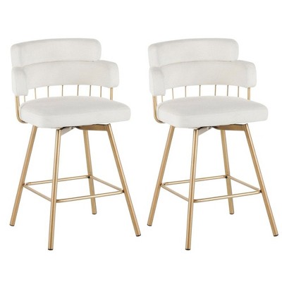 CAVINAS 26 inch Bar Stools Set of 2,180° Swivel Bar Chairs with Bucket Seats& Golden Metal Legs for Kitchen Island,Cafe