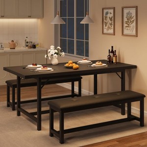 CuisinSmart Dining Table Set for 4-6, 63" Large Extendable Dining Room Table Set, Rectangle Kitchen Table with 2 Soft Benches - 1 of 4
