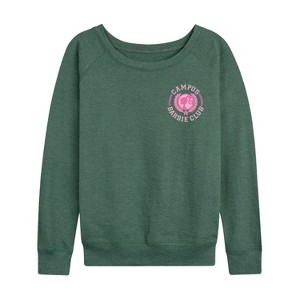 Women's - Barbie - Campus Club Lightweight French Terry Wide Neck Long Sleeve Graphic Shirt - 1 of 4