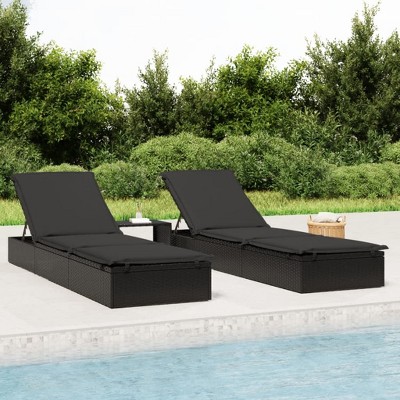 vidaXL Sunbed Black PE Rattan, Powder-Coated Steel, Polyester