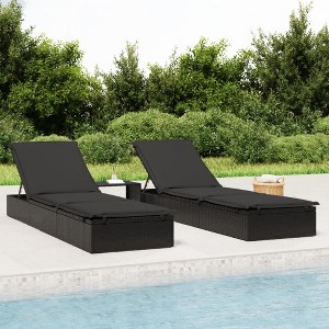 vidaXL Sunbed Black PE Rattan, Powder-Coated Steel, Polyester - 1 of 4