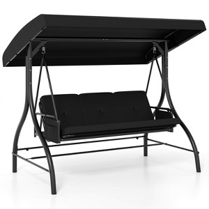 Costway 3-Seat Patio Swing with Canopy with Removable Cushions & Side Pockets Stand Black/Gray/Red/Brown/Beige - 1 of 1