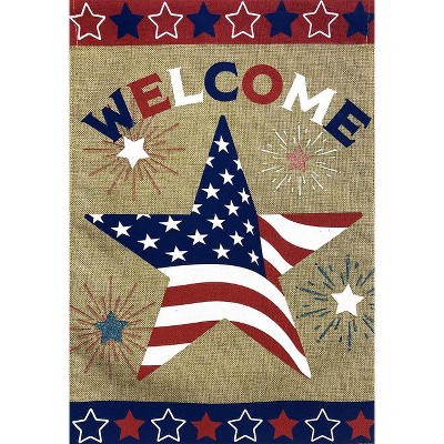 American Star Burlap House Flag Patriotic Welcome 28