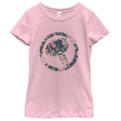 Girl's Marvel Hammer Thor Floral Print T-shirt - Light Pink - Large ...