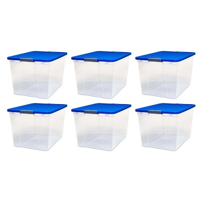 Homz 64 Qt Secure Latch Large Storage Container Bin W/ Blue Lid, Clear (6  Pack) : Target