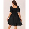 INSPIRE CHIC Women's Square Neck Puff Short Sleeve Smocked Back Ruffle Midi A-Line Casual Dress - 4 of 4