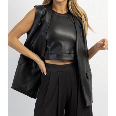 Women's LACI LEATHER HALTER CROP AND VEST SET - CRESCENT
