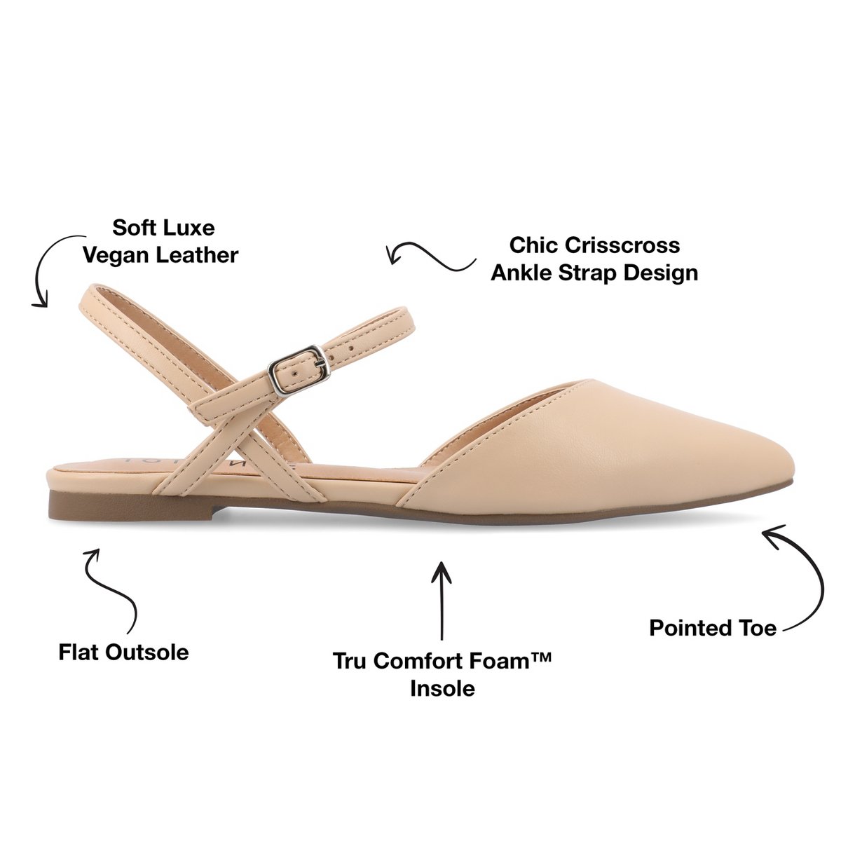 Обувь Journee Collection Women's Martine SuperNatural Shades Buckle Pointed Toe Flats, Shell 6WD — фото 8