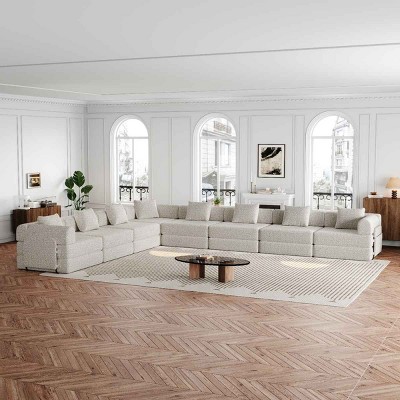 8-Seater Convertible Sofa Bed with Space-Saving Design, Modular Folding Floor Sofa with Side Storage Pockets, Chenille Fabric Sofa-Coolbibila