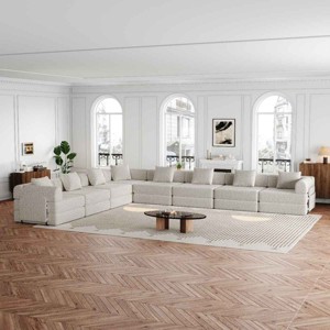 8-Seater Convertible Sofa Bed with Space-Saving Design, Modular Folding Floor Sofa with Side Storage Pockets, Chenille Fabric Sofa-Coolbibila - 1 of 4