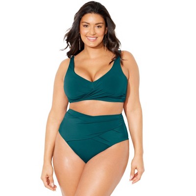 Swimsuits For All Women's Plus Size Twist Front Bikini Top - 20, Green :  Target