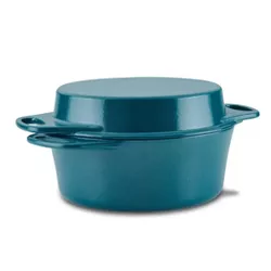 Rachael Ray 4qt Cast Iron Dutch Oven with Griddle Lid Teal