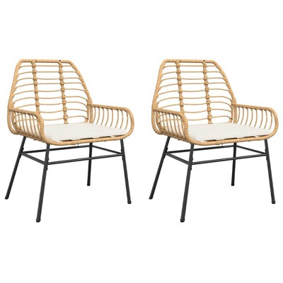 vidaXL Patio Chairs - 2 Piece Poly Rattan Garden Seating - Brown with Cream White Cushions