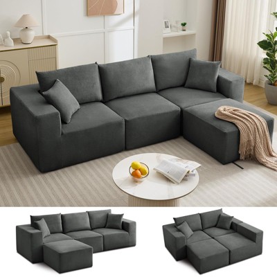 Sectional Couches Sofas, Modular Sectional Sofa with Deep Seat, Upholstered Chenille Convertible Sponge Compression Sofas, No Assembly Required