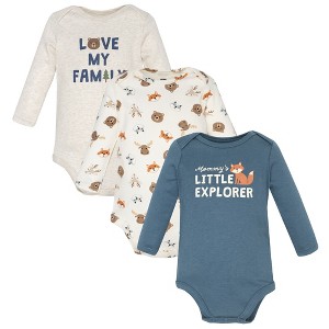 Hudson Baby Infant Boys Cotton Long-Sleeve Bodysuits 3-Pack, Cute Woodland - 1 of 4
