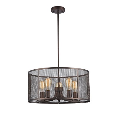 Chloe Lighting Lorry Industrial-Style 5 Light Rubbed Bronze Ceiling Pendant 20 Inches Wide
