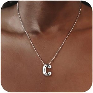 Sterling Silver Balloon Letter Necklace Satellite Bead Chain Personalized Gift - 1 of 4