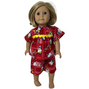 Doll Clothes Superstore Handmade Red Kitty Pajamas Fit 18 Inch Girl Dolls Like American Girl Our Generation My Life Dolls - 1 of 4