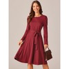 Seta T Women's Puff Long Sleeve Crewneck Knee Length Tie Waist Casual Dress with Pockets - 3 of 4