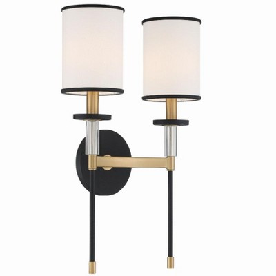 Black and Gold Steel Wall Sconce with White Shades