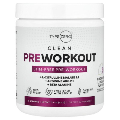 TypeZero Clean Pre Workout, Stim-Free, Blackberry Lemonade, 11.1 oz (311 g)