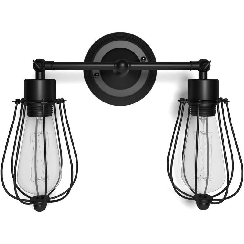 Costway Wall Sconce Wall Light Fixture Black Metal Industrial Vintage Rustic Retro Style Indoor Outdoor Wall Lamp Bar Loft Wire Cage with Bulb, 1 of 10