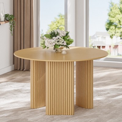 Wooakway 30"H Round Oak Wood Dining Table Kitchen Table Conference Table with Three Legs