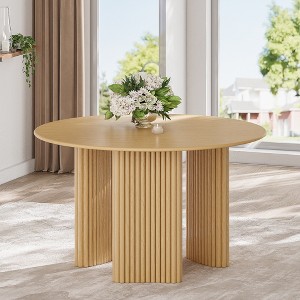 Wooakway 30"H Round Oak Wood Dining Table Kitchen Table Conference Table with Three Legs - 1 of 4