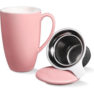 16 Oz Porcelain Tea Cup with Infuser and Lid, Loose Leaf Tea Mug, Microwave Dishwasher Safe Steeping Tea Cup - 1 of 4