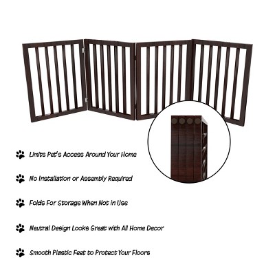 Brown 4-Panel Freestanding Plastic Pet Gate for Stairs and Doorways