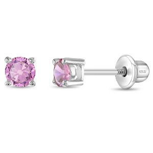 Girl's Traditional Prong Set Screw Back Sterling Silver Earrings - In Season Jewelry - 1 of 4