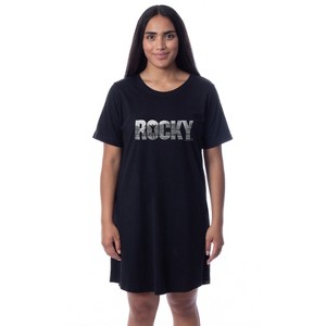 Rocky Womens' Balboa Movie Film Title Logo Nightgown Sleep Pajama Shirt Black - 1 of 3