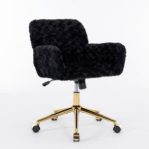 Vynxaria Black Accent Chairs - Swivel Office Chair with Golden Base and Adjustable Recline - 1 of 4