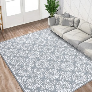 Modern Washable Area Rug for Living Room, Floral Area Rug with Non Slip Backing, Foldable Indoor Low Pile Carpet for Home - 1 of 4
