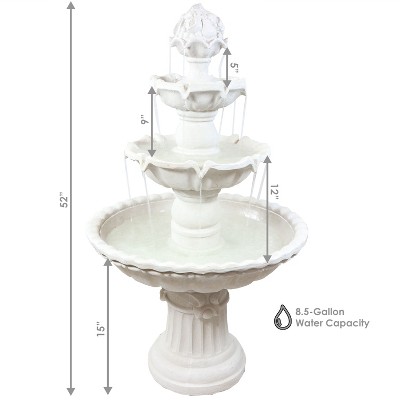 Sunnydaze White Fiberglass 52" 4-Tier Fruit Top Outdoor Water Fountain