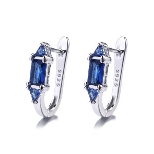 Amy and Annette Gemstone Sapphire or Emerald Huggie Earrings in Sterling Silver - 1 of 4