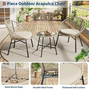 Acekool 3-Piece Outdoor Acapulco Patio Bistro Set,Cushioned Chairs & Glass Top Table, All-Weather Blue Chairs for Balcony, Pool, Garden, Backyard - 1 of 4