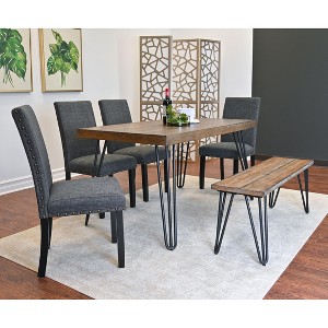 NicBex Dining Room Table Set for 6 Rustic Dining Table Set with Wooden Tabletop, 1 Wooden Bench and 4 Upholstered Chairs for Dining Room - 1 of 4