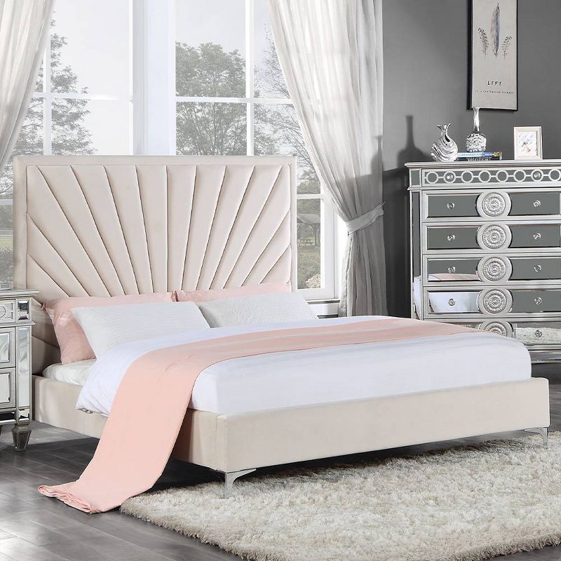 87&#34; Queen Bed Faiz Bed Beige Velvet - Acme Furniture, 1 of 7