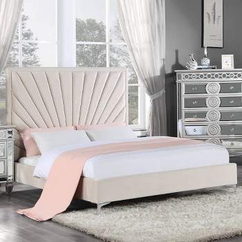 87" Queen Bed Faiz Bed Beige Velvet - Acme Furniture