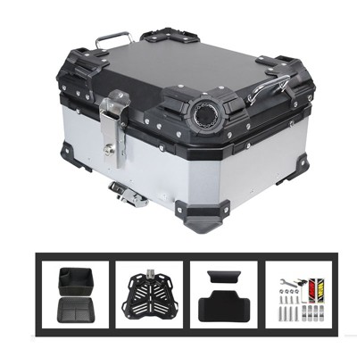 Motorcycle Top Case 28L, Universal Aluminum Motorcycle Tail Box with Anti-Theft Lock System & Handle, Storage Carrier Case with Bracket