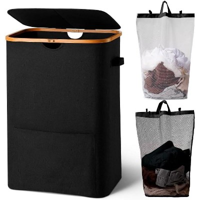 Laundry Basket with Lid,Collapsible Clothes Hampers for Laundry with Handles and Removable Inner Bag,Large Hamper