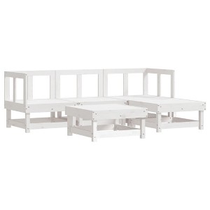 vidaXL 5-Piece Patio Lounge Set - White Solid Pine Wood Outdoor Lounge Furniture for Garden, Patio, Terrace - Modular Sofas and Coffee Tables - 1 of 4
