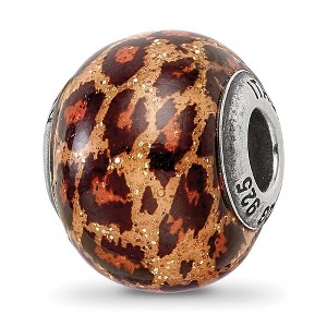 Black Bow Jewelry Brown Jaguar Glitter Overlay Glass & Sterling Silver Bead Charm, 15mm - 1 of 4