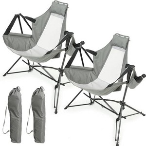 Sevobal Outdoor Portable Chairs 2PCS Hammock Camping Chair Folding Rocking Recliner with Pillow Cup Holder for Lawn Backyard, Gray,11"*8.3"*37.8" - 1 of 4