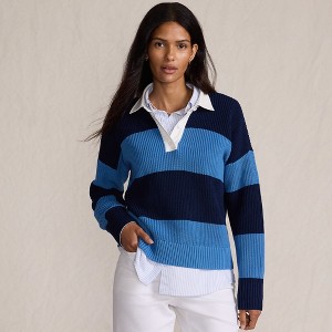 Lands' End Women's Drifter Rugby with Woven Collar Sweater - 1 of 4